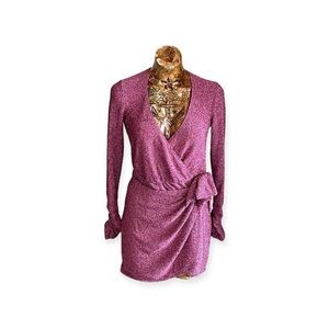 Show Me Your Mumu Pink Metallic Wrap Mini Dress